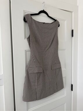 STAUD Walker Micro Check Sheath Dress in Chocolate - Size M
